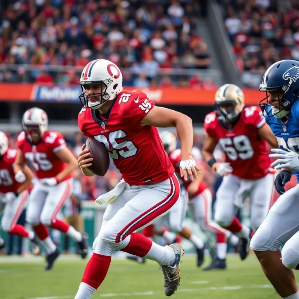 Football player in action during a game