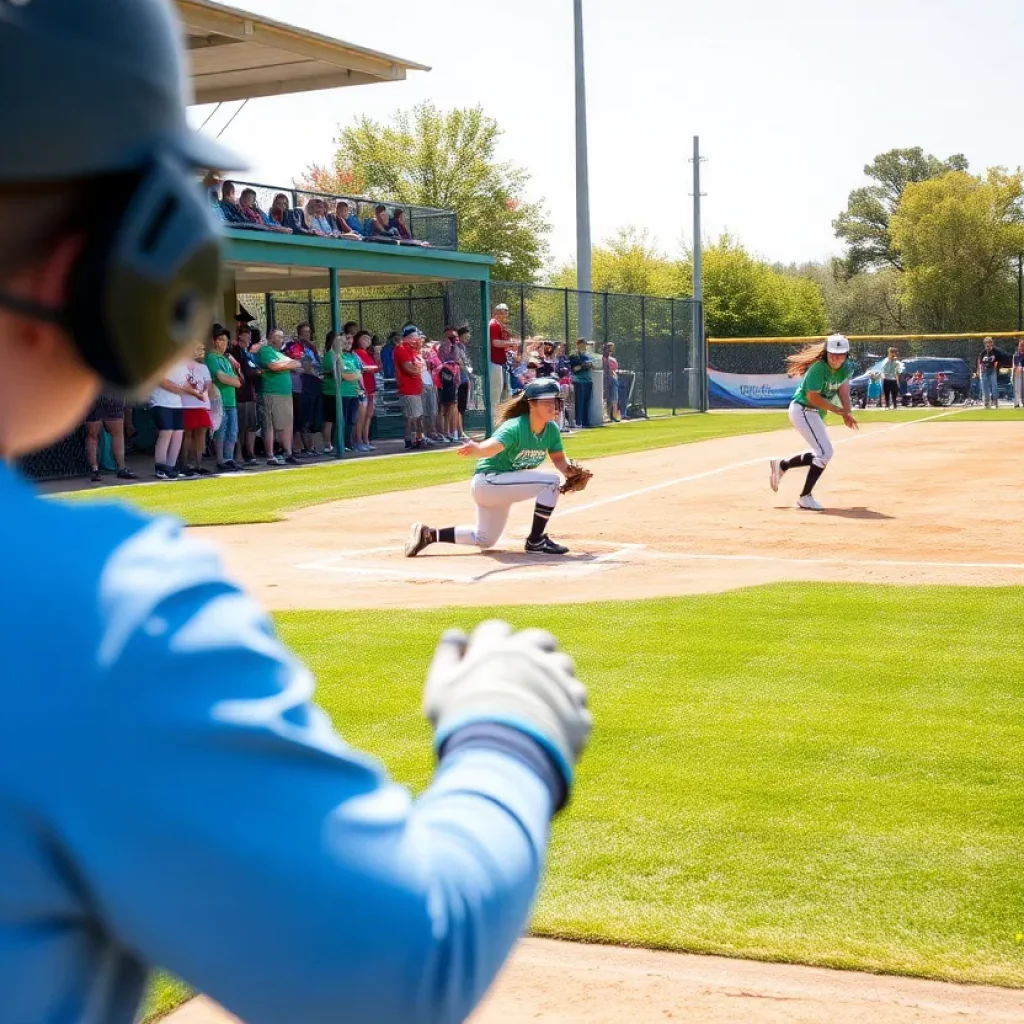High school softball game in Kenosha with players in action