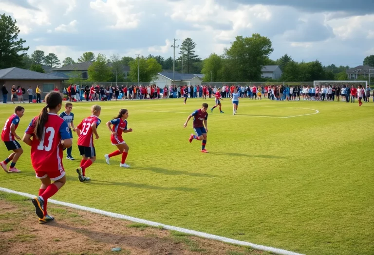 Soccer players on a high school field in Keokuk