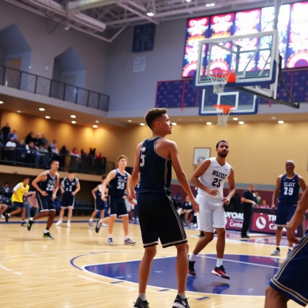College basketball players in action on the court