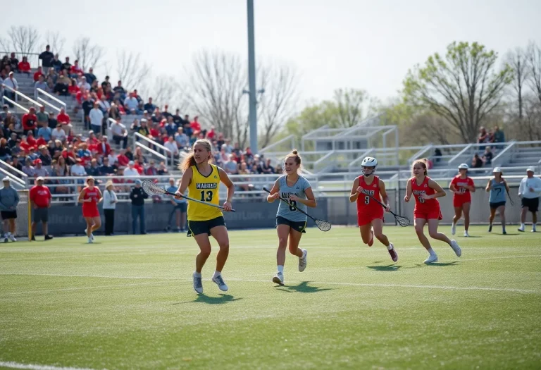 Group of lacrosse players on the field during a match