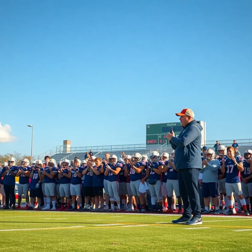 Community members cheering at a high school football game