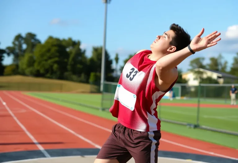 High school athlete competing in shot put