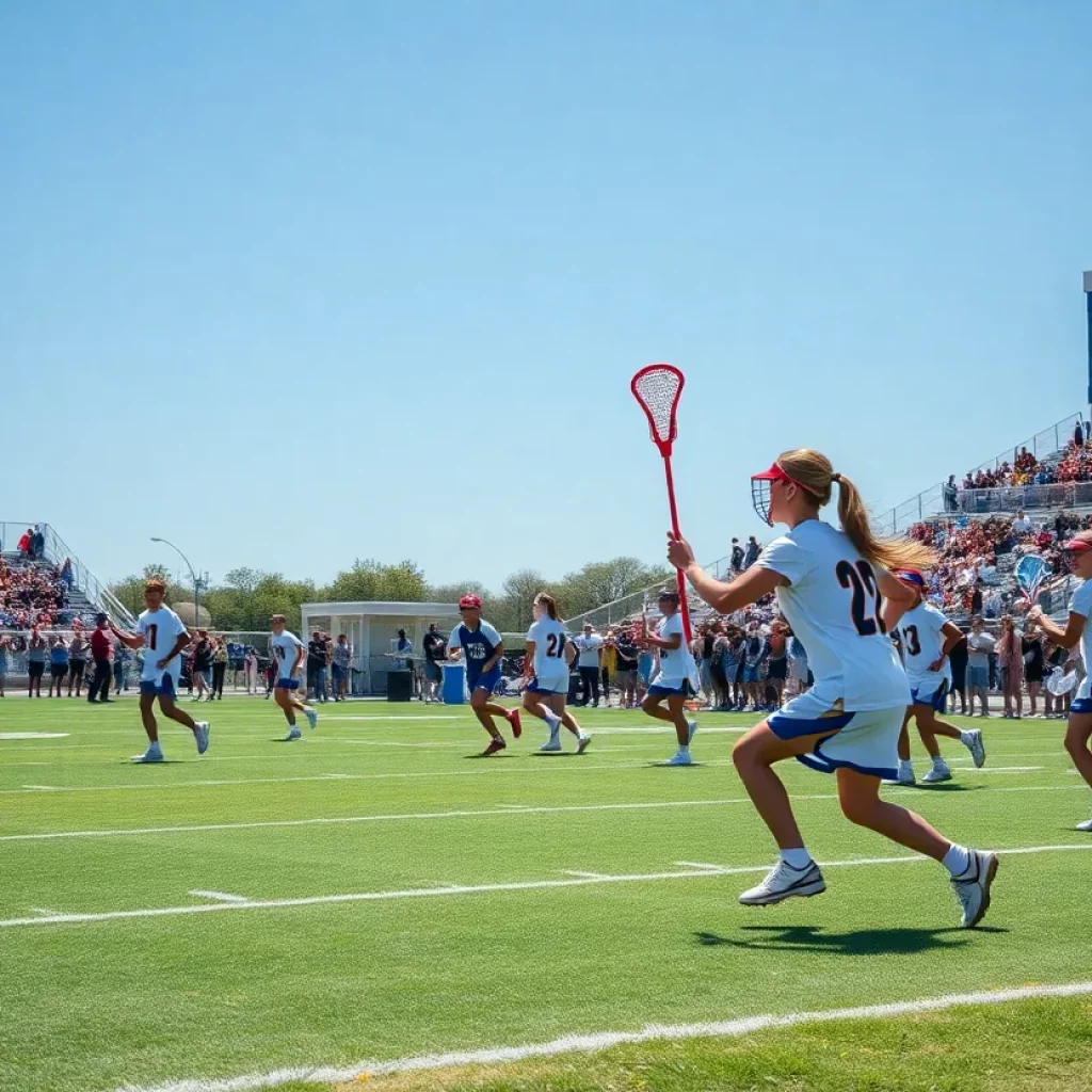 Players competing in a high school lacrosse game