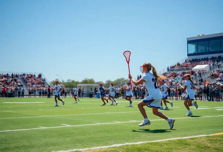 Players competing in a high school lacrosse game