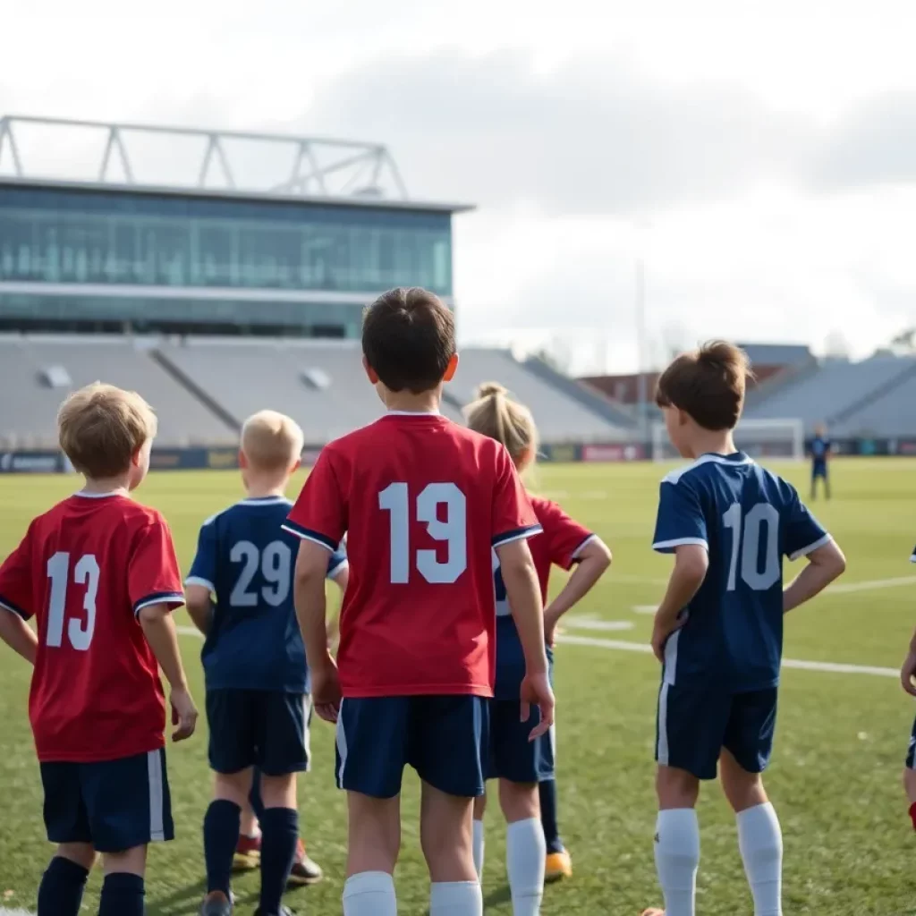 Young soccer players training on a field in Lexington