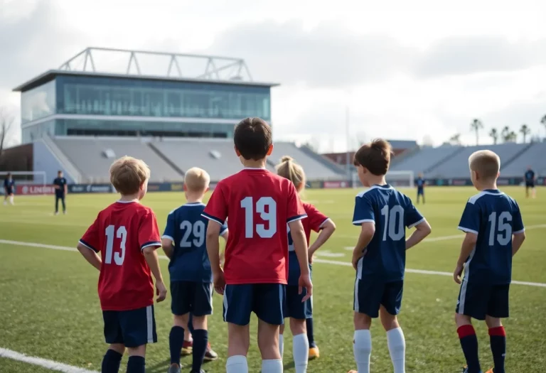 Young soccer players training on a field in Lexington