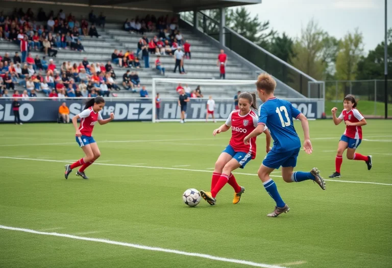 High school soccer match in Lincoln with players and spectators