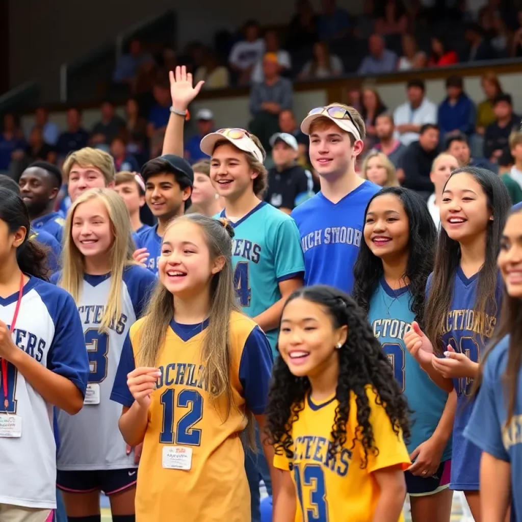 Group of high school athletes receiving awards at a ceremony