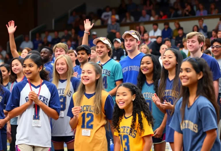 Group of high school athletes receiving awards at a ceremony