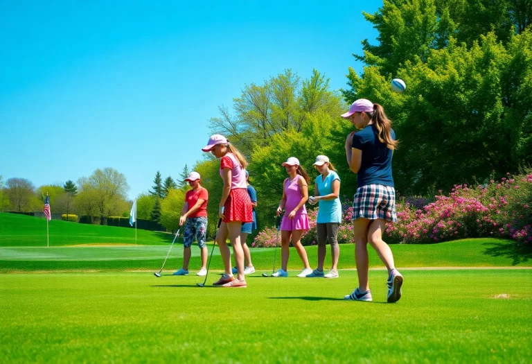 Girls golf team practicing on a spring day.
