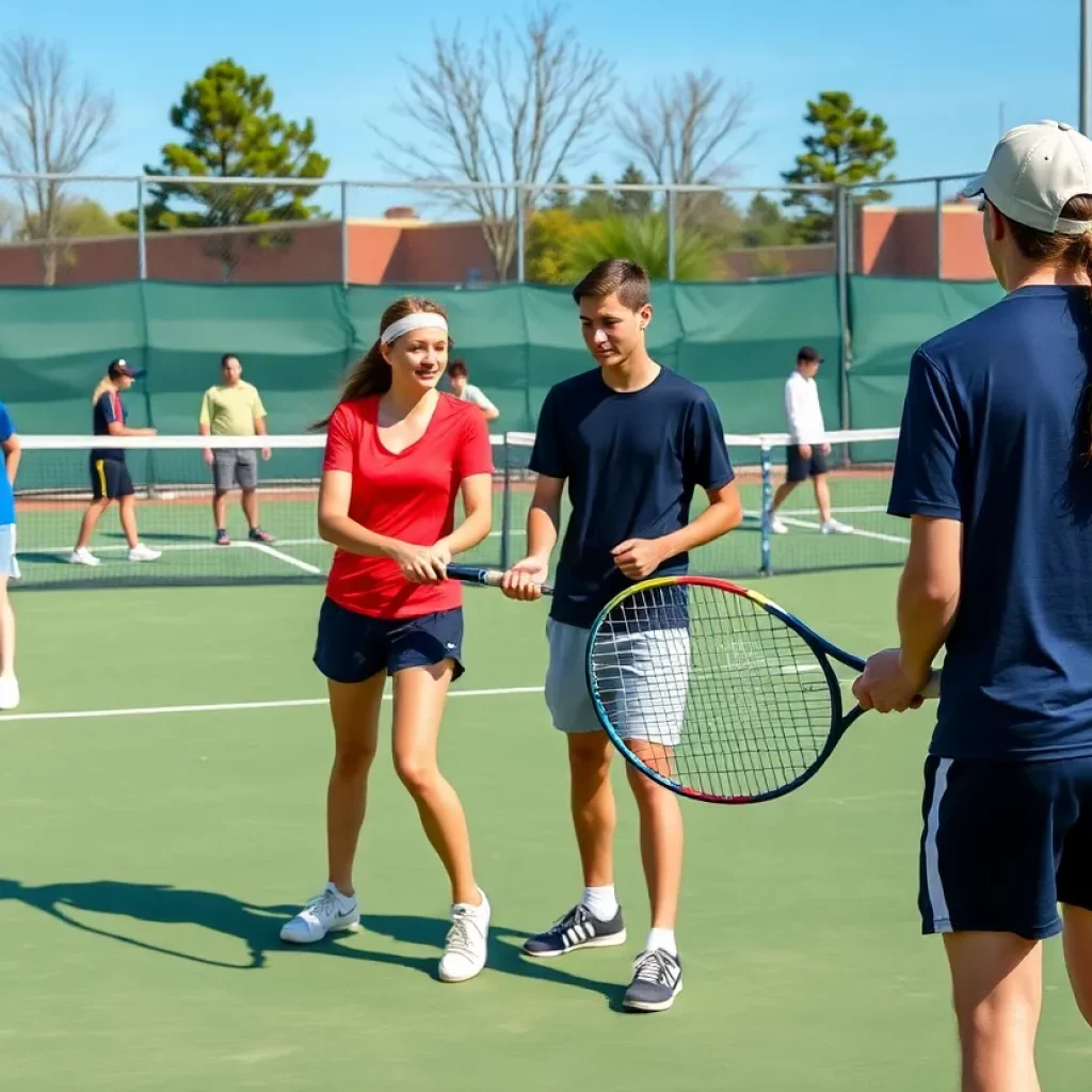High school tennis players competing in matches
