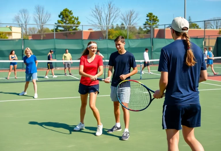 High school tennis players competing in matches