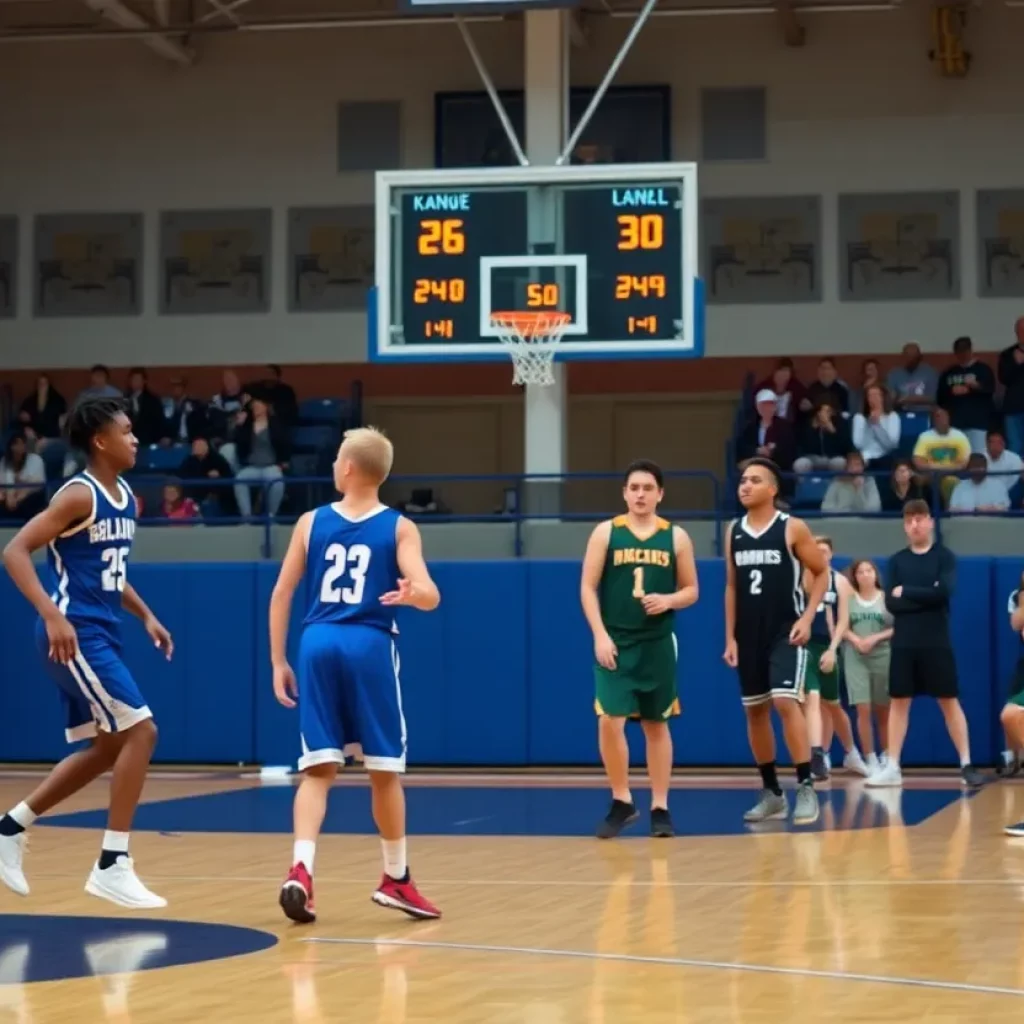 High school basketball teams competing on the court