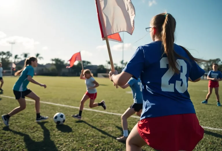 Girls flag football players engaged in a game