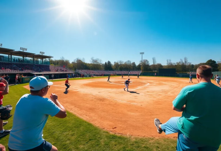 Exciting scene of a Maryland high school softball field with players and fans.