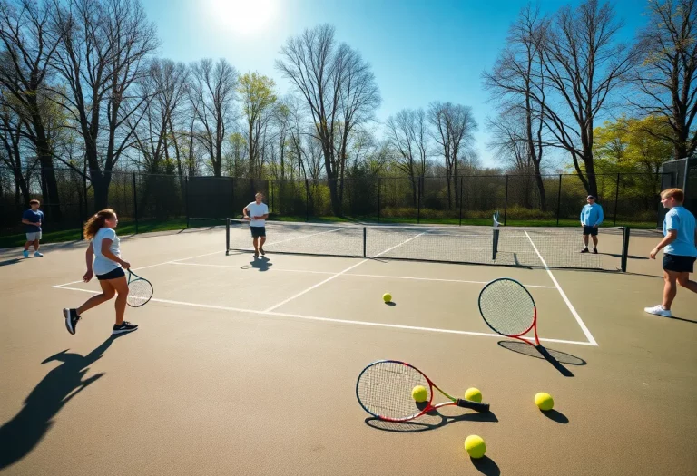 High school boys practicing tennis on a sunny day