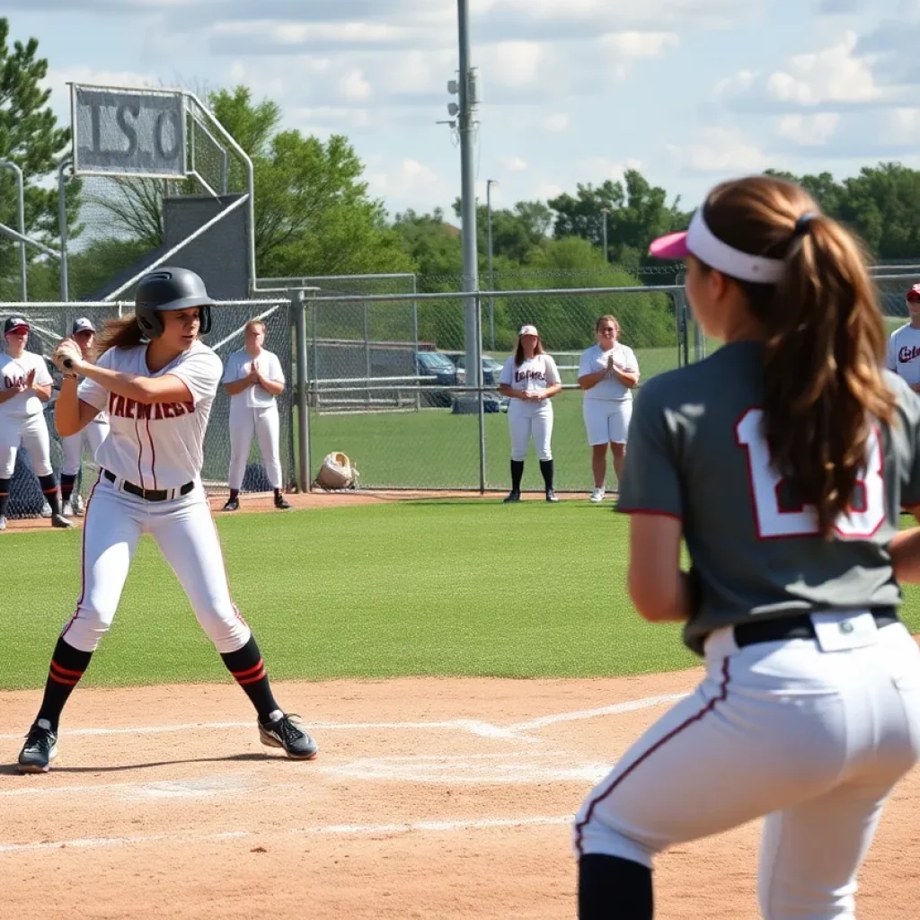 Melissa Cardinals softball team playing in a game
