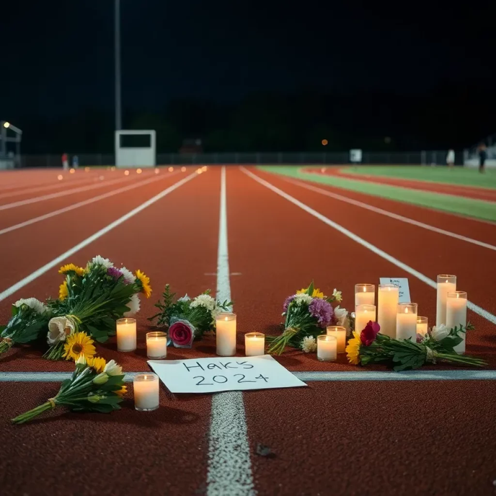 Flowers and candles tribute at high school track meet