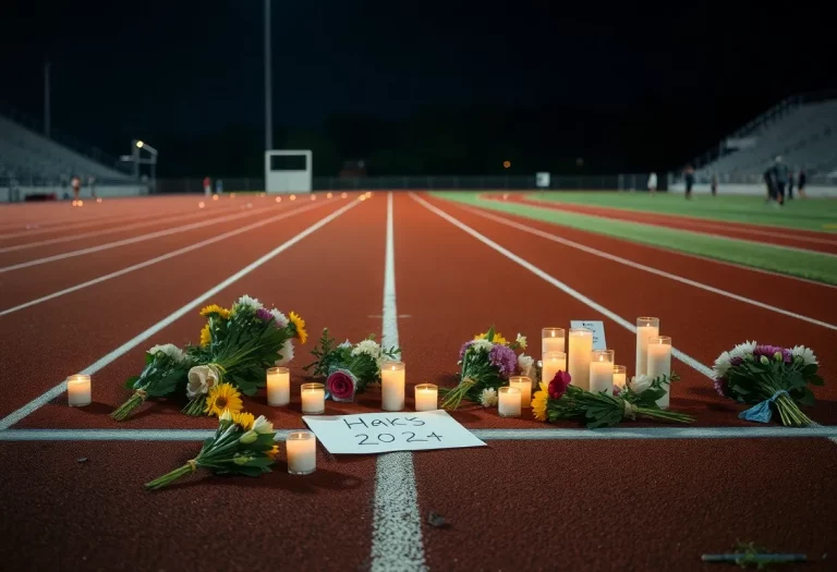 Flowers and candles tribute at high school track meet