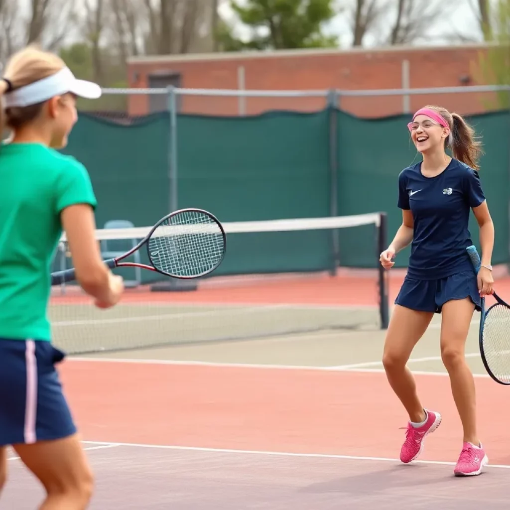 High school girls tennis match in Michigan