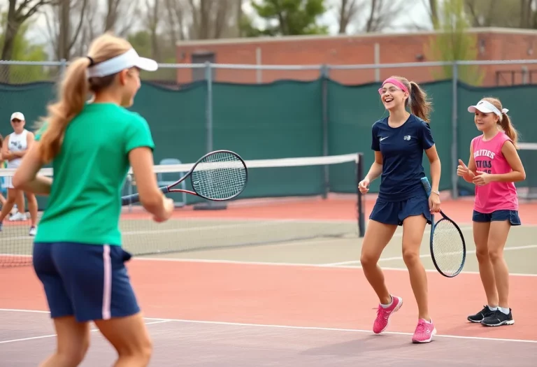 High school girls tennis match in Michigan