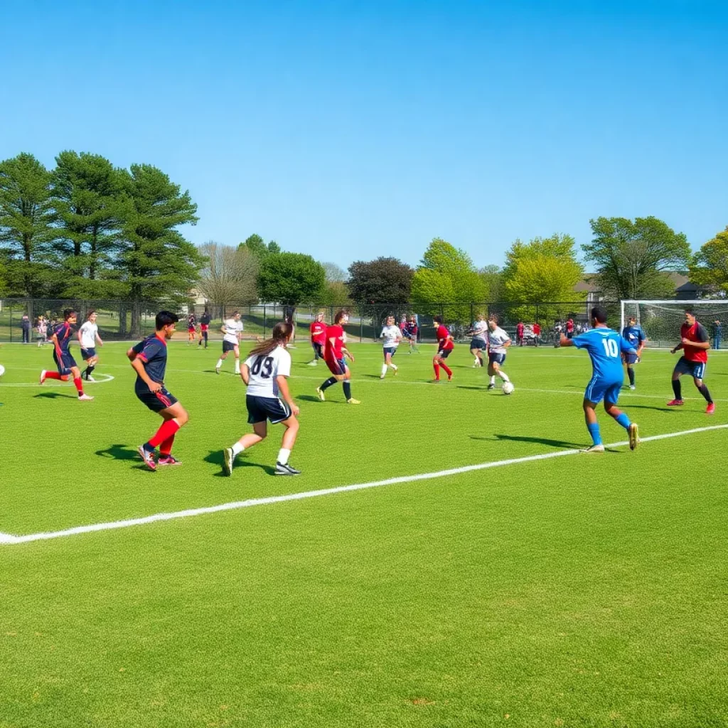 High school soccer players competing on the field in Michigan.