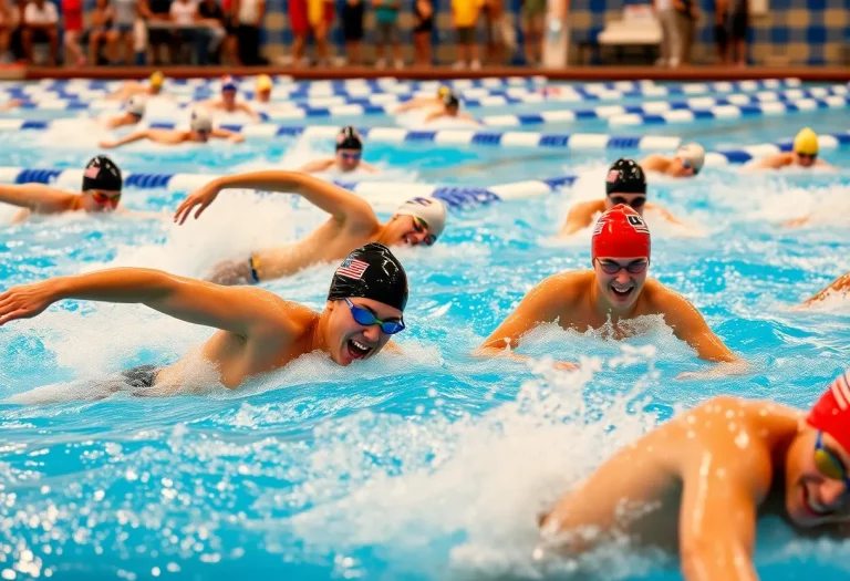 Swimmers from Midland High School competing in a swimming race