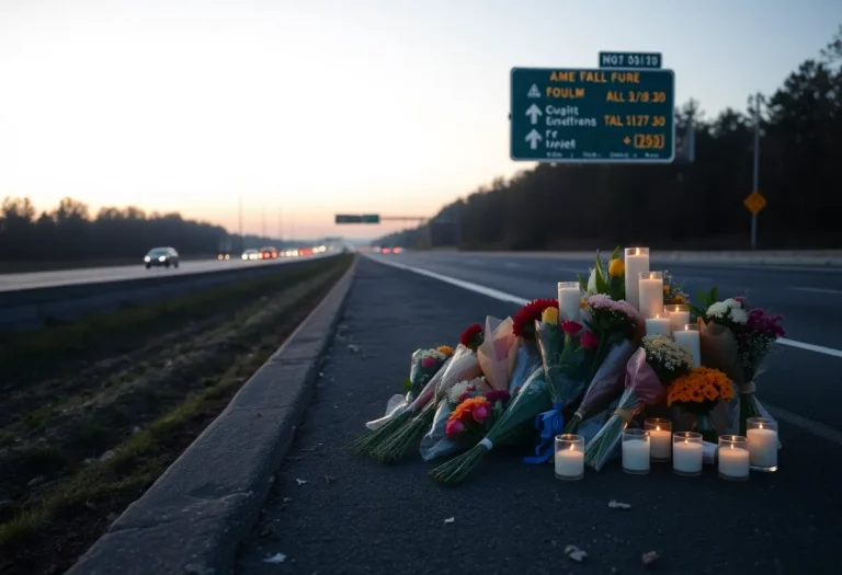 Memorial by the road for the victims of a tragic accident in Milam County