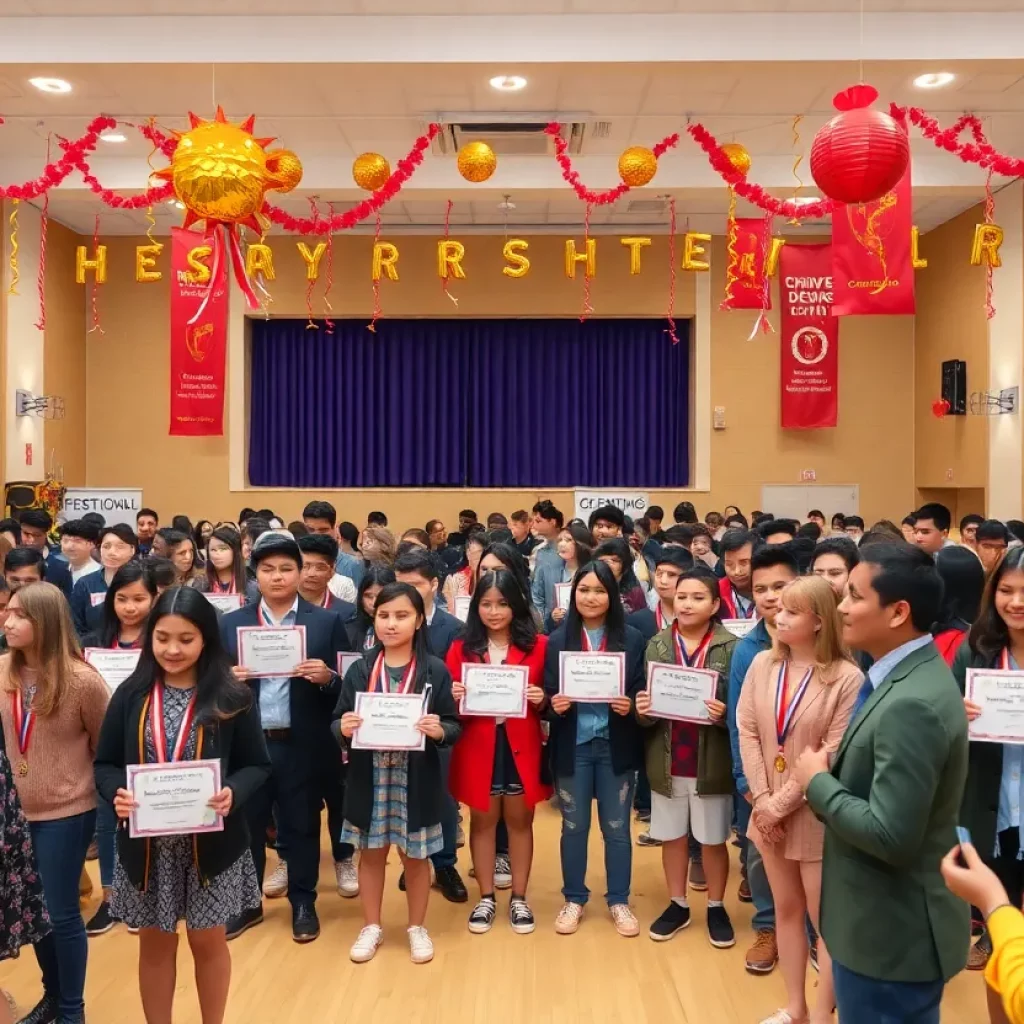 Award ceremony at the Milford High School for essay contest winners