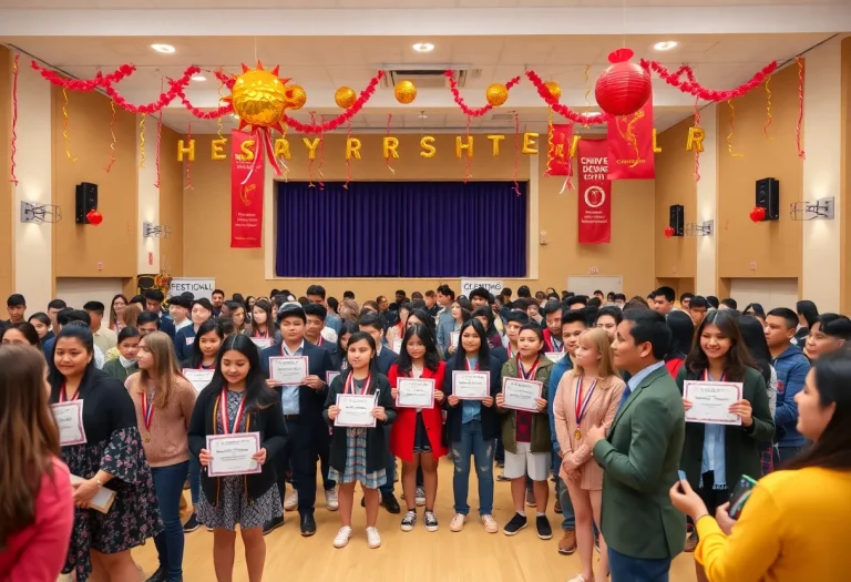 Award ceremony at the Milford High School for essay contest winners