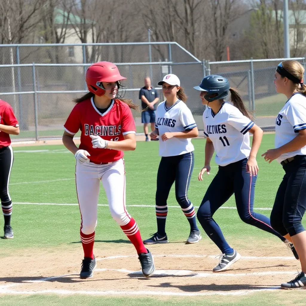 Softball players in action at a high school game in Milwaukee