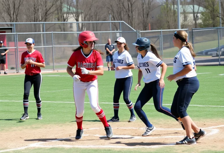 Softball players in action at a high school game in Milwaukee