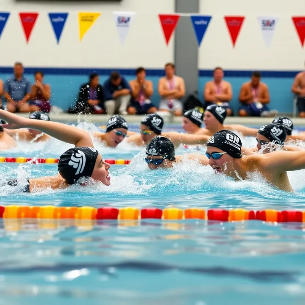 Minnechaug Regional High School girls' swim team competing in a swimming championship