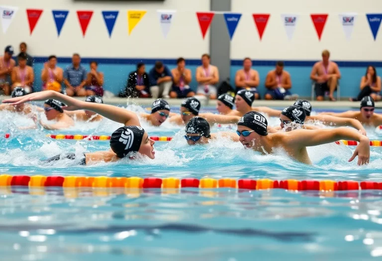 Minnechaug Regional High School girls' swim team competing in a swimming championship