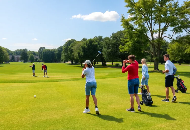 Students practicing golf on a green course during Minnesota high school golf season.