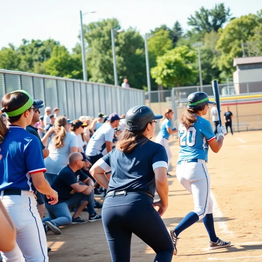 High school softball game in Missoula with players in action.