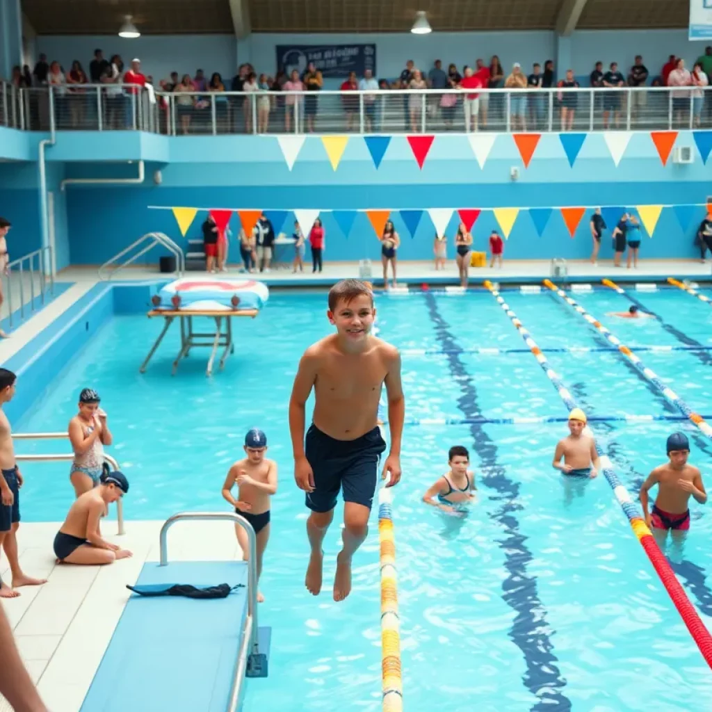 Young athletes competing in swimming at Moana Springs Community Aquatic Center.