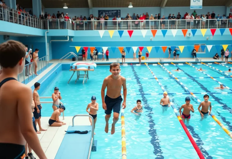 Young athletes competing in swimming at Moana Springs Community Aquatic Center.