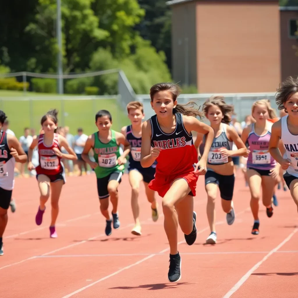 High school athletes competing in track and field events