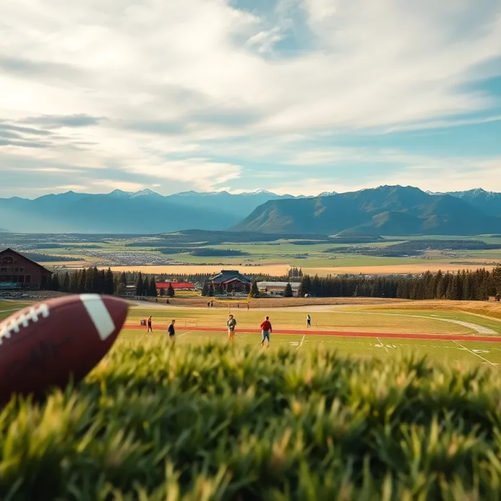 Scenic view representing Montana with football elements