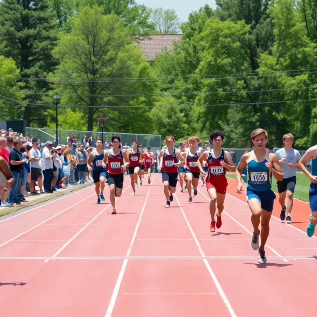 Athletes competing in a high school track and field event