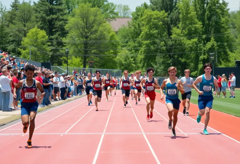 Athletes competing in a high school track and field event