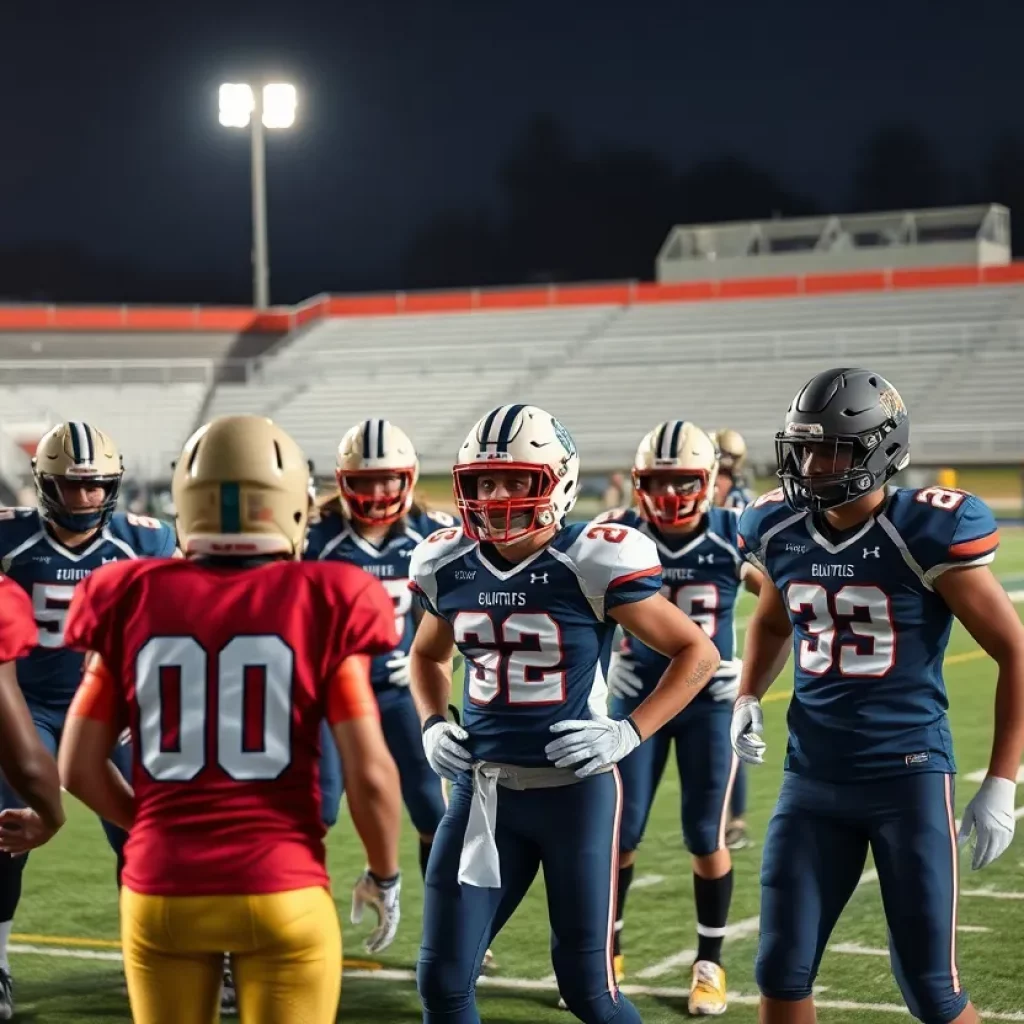 Football players practicing at Moore Catholic High School