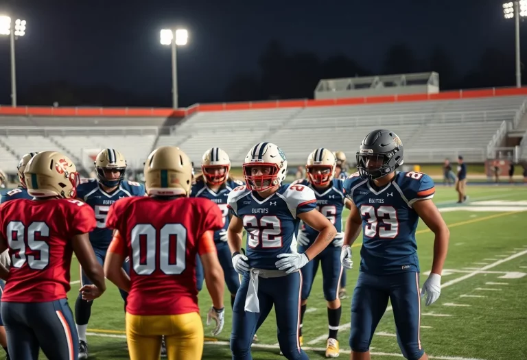 Football players practicing at Moore Catholic High School
