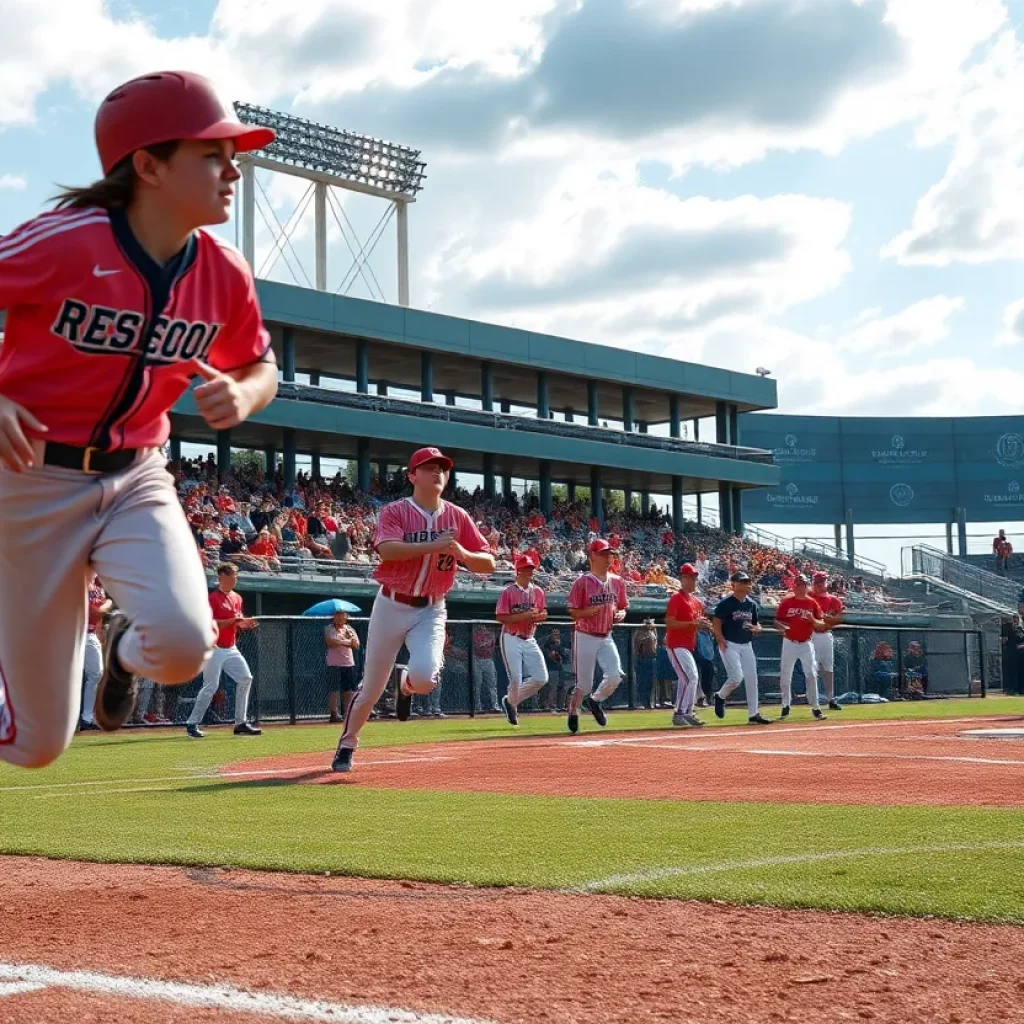 High school baseball players in action during a game.