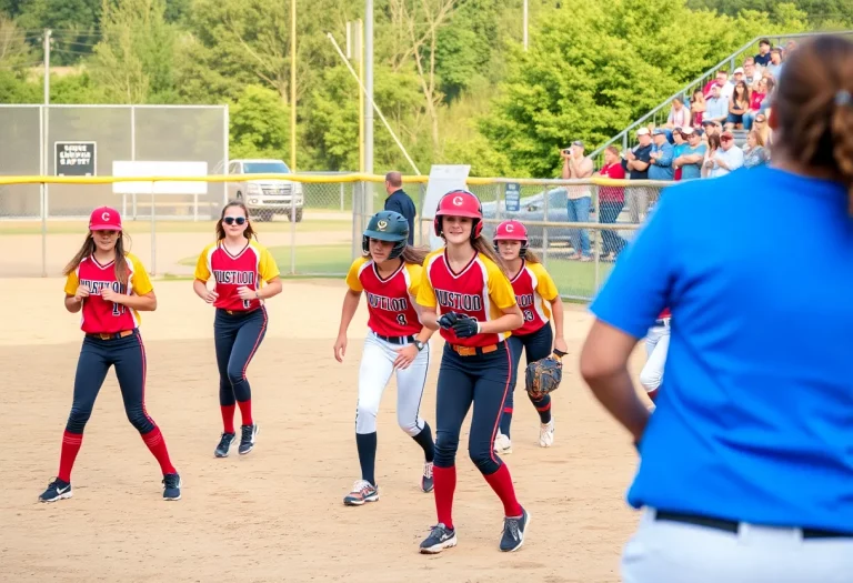 High school softball teams competing on the field in Muskegon.