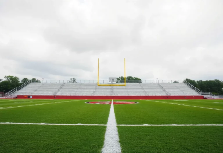 An empty high school football field representing the playoff ban.