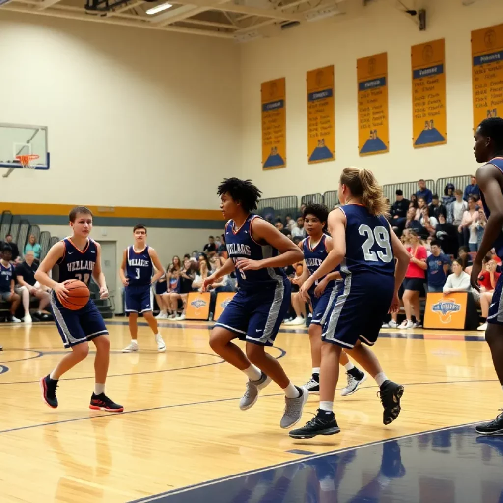 High school basketball players in a game representing Nashville.