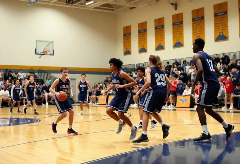 High school basketball players in a game representing Nashville.